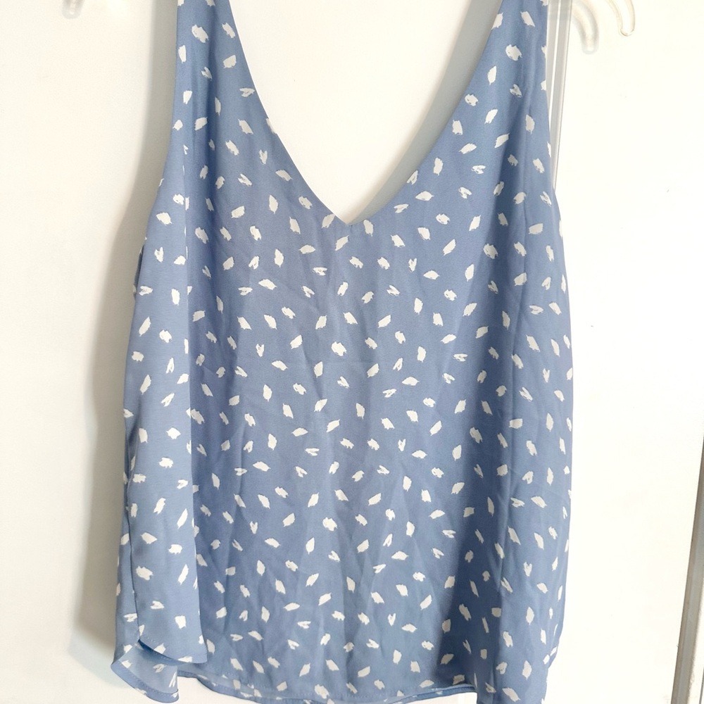 LOFT Dusty Blue Printed V-Neck Sleeveless Tank